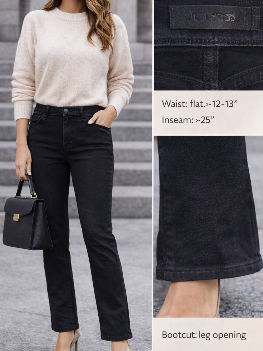 Joe’s Jeans Black Bootcut Jeans Size 8 Mid Rise Stretch Denim Classic Quiet Luxe